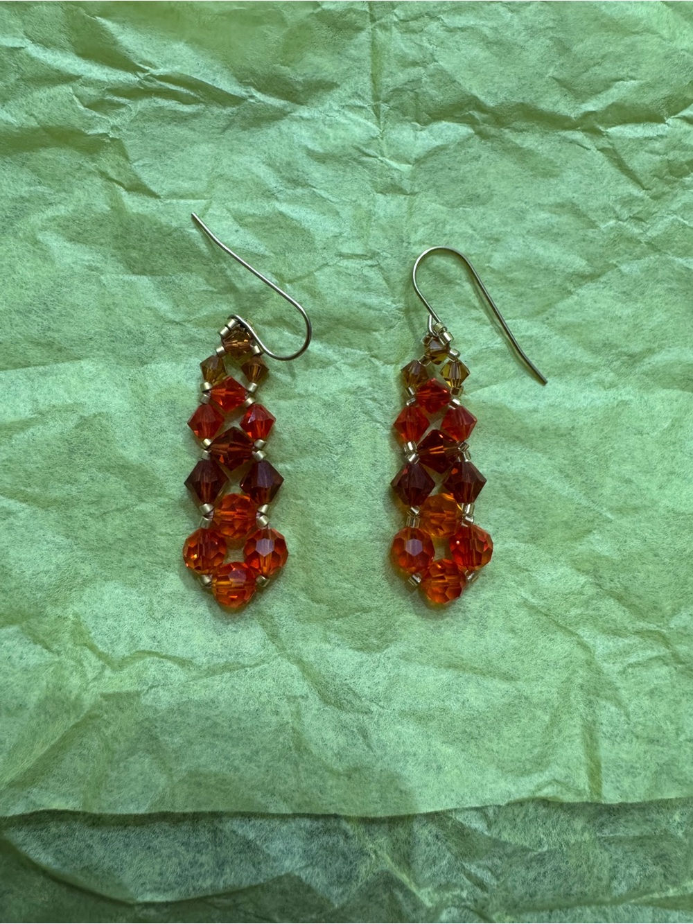 Handcrafted Orange Crystal Drop Earrings